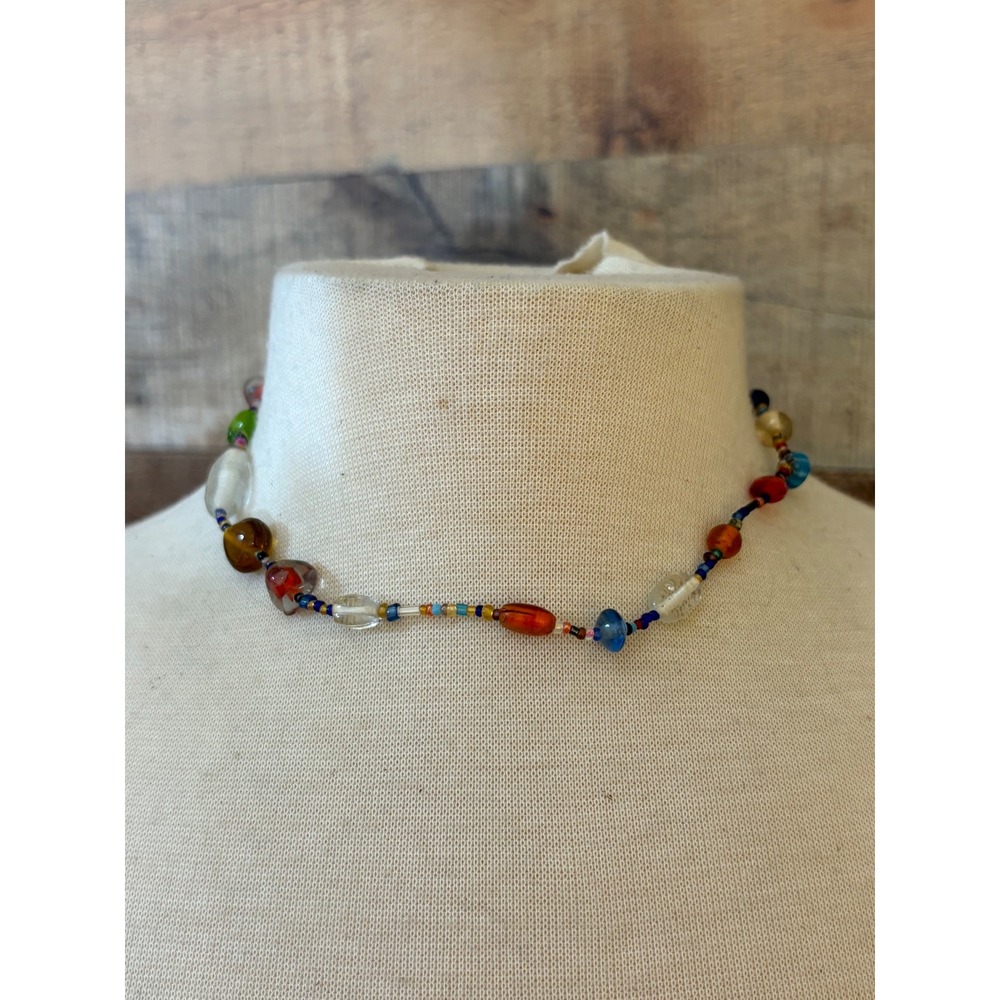 Multicolor Handcrafted Glass Bead Necklace Boho Eclectic 16 Inch